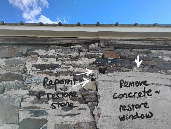 Holes, cracks, and deterioration along the stonewall